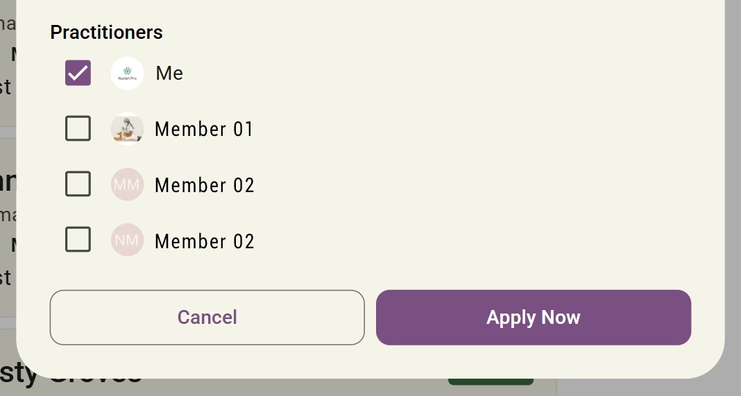Filter by Practitioner screenshot